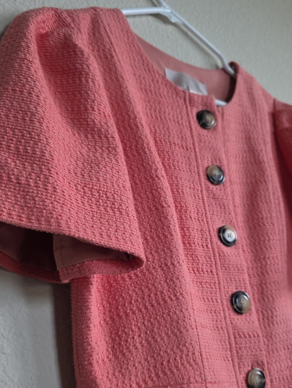 Gal Meets Glam Kathleen Coral Boucle Textured Button-Front A-line Dress Sz 8 - Picture 4 of 14